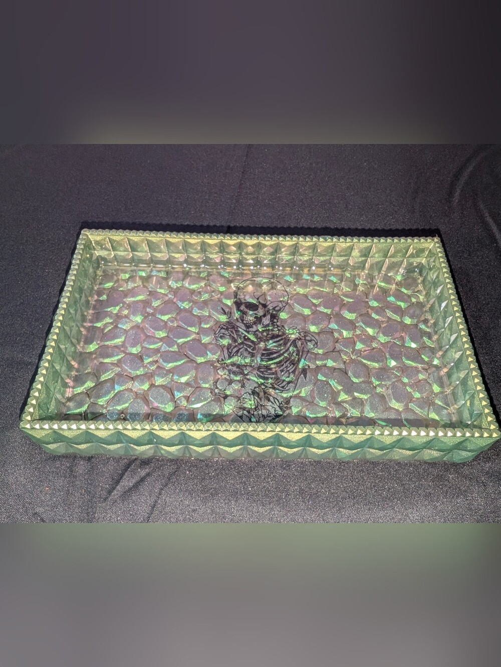 Handmade Iridescent Green Skeleton Trinket Tray